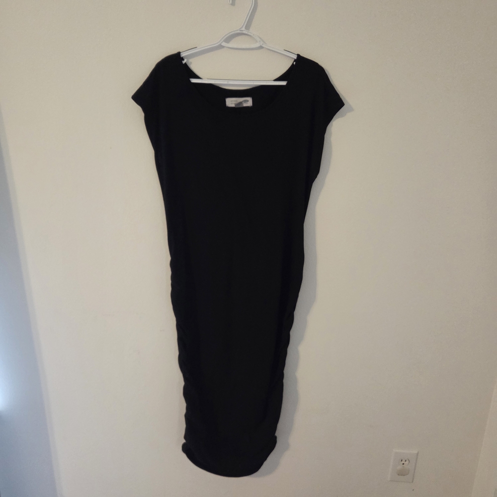 Old Navy Maternity Elegant Black Dress Side Ruching Midi Modest Fitted Size L